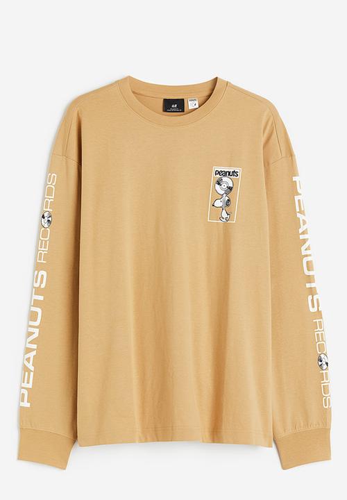 H&M - Relaxed fit printed jersey top - beige, multi