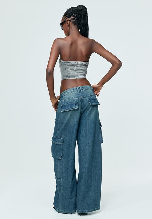 H&M - Denim bustier top - light grey