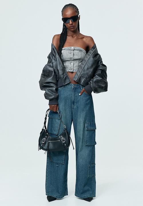 H&M - Denim bustier top - light grey