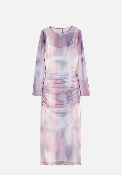 H&M - Gathered mesh dress - pink & ombre