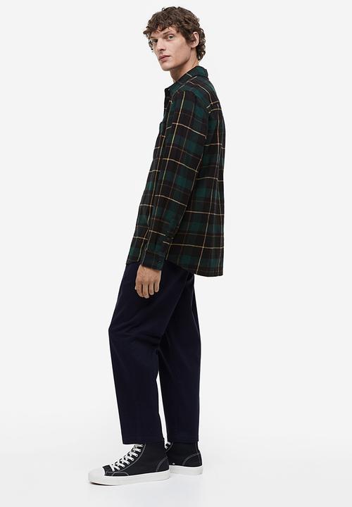 H&M - Regular fit flannel shirt - dark green/checked
