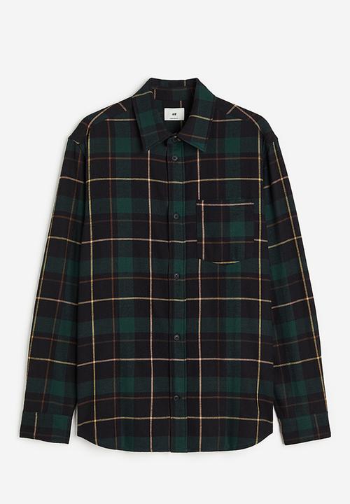 H&M - Regular fit flannel shirt - dark green/checked