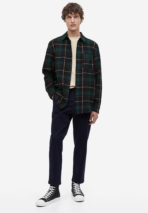 H&M - Regular fit flannel shirt - dark green/checked