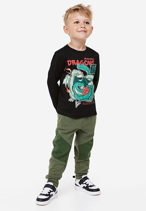 H&M - 2-pack long-sleeved t-shirts - black & green 