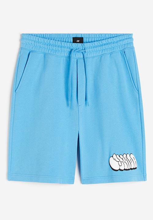 H&M - Relaxed fit printed sweatshorts - light blue/strada