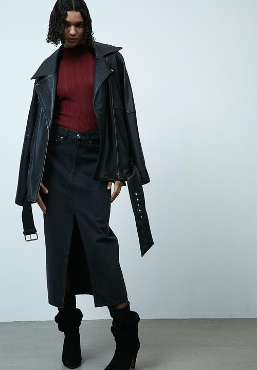 H&M - Rib-knit turtleneck top - dark red