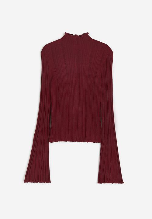 H&M - Rib-knit turtleneck top - dark red