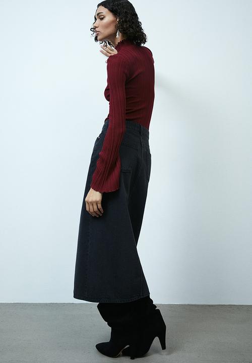 H&M - Rib-knit turtleneck top - dark red