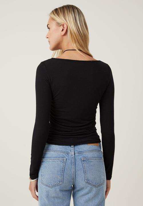 Cotton On - Hazel Boat Neck Long Sleeve Top - Black