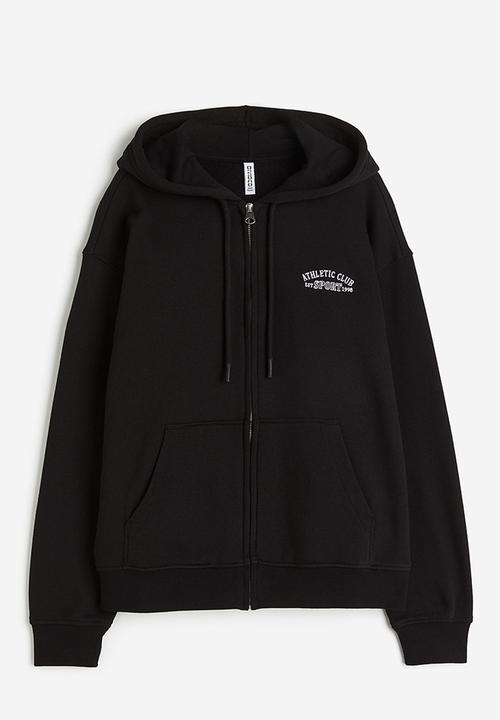 H&M - Embroidered zip-through hoodie - black