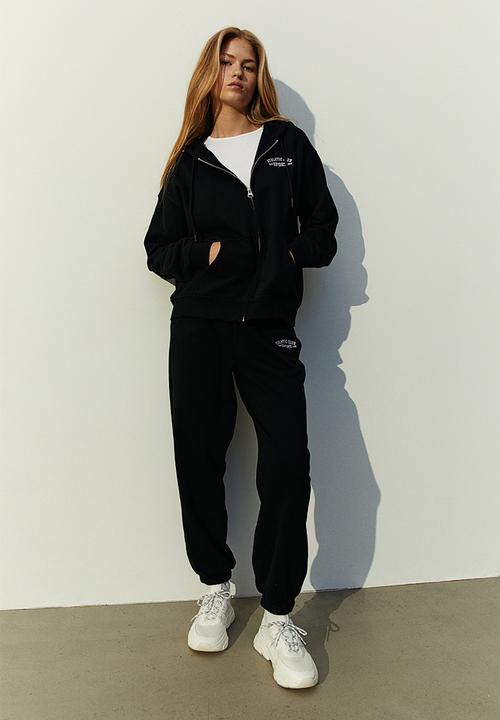 H&M - Embroidered zip-through hoodie - black