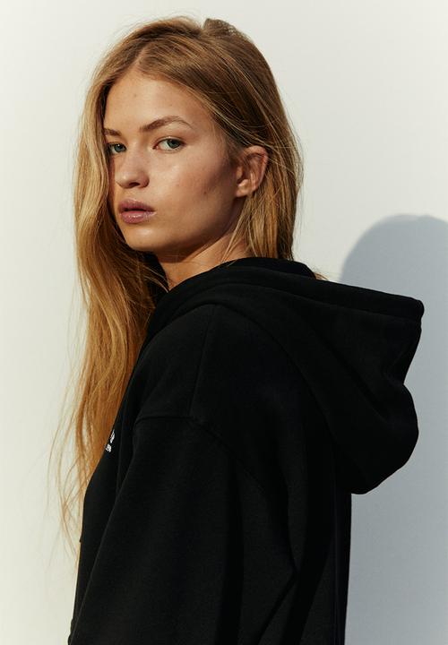 H&M - Embroidered zip-through hoodie - black
