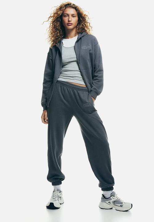 H&M - Embroidered zip-through hoodie - grey