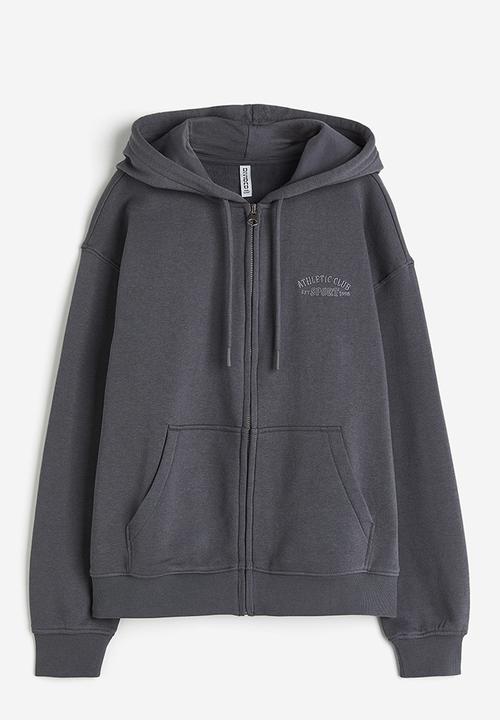 H&M - Embroidered zip-through hoodie - grey