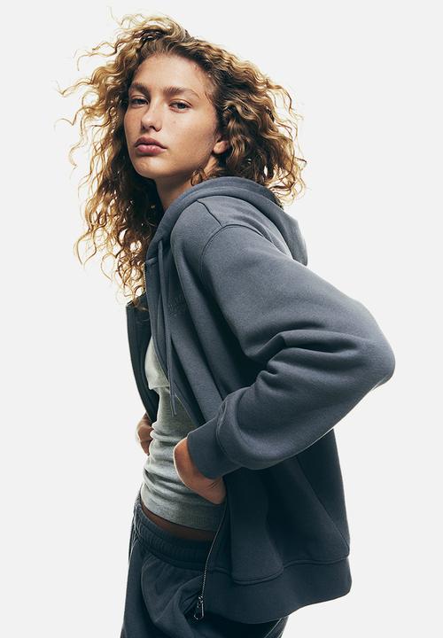 H&M - Embroidered zip-through hoodie - grey