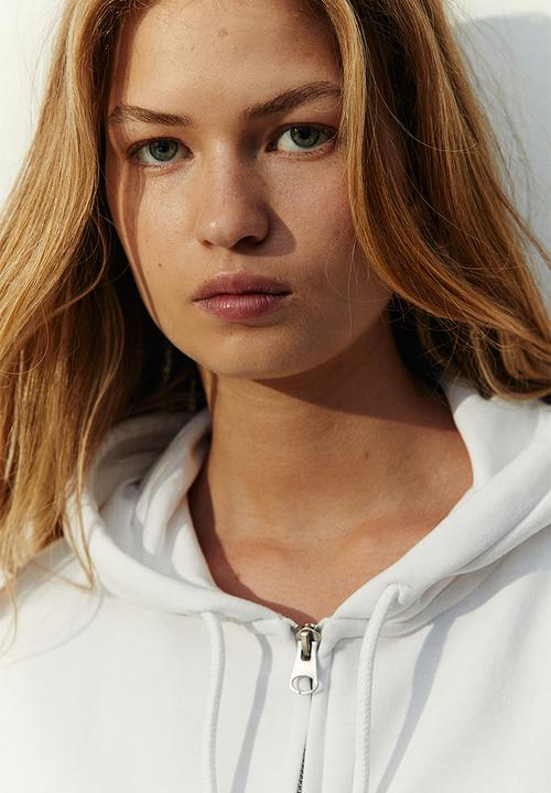 H&M - Embroidered zip-through hoodie - white