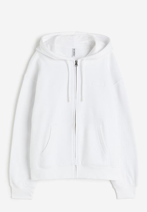 H&M - Embroidered zip-through hoodie - white