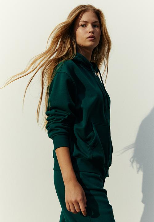 H&M - Embroidered zip-through hoodie - green
