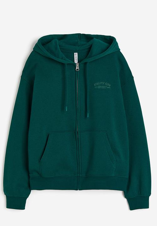 H&M - Embroidered zip-through hoodie - green