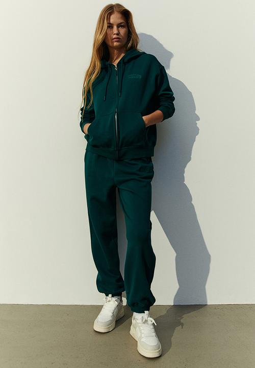 H&M - Embroidered zip-through hoodie - green
