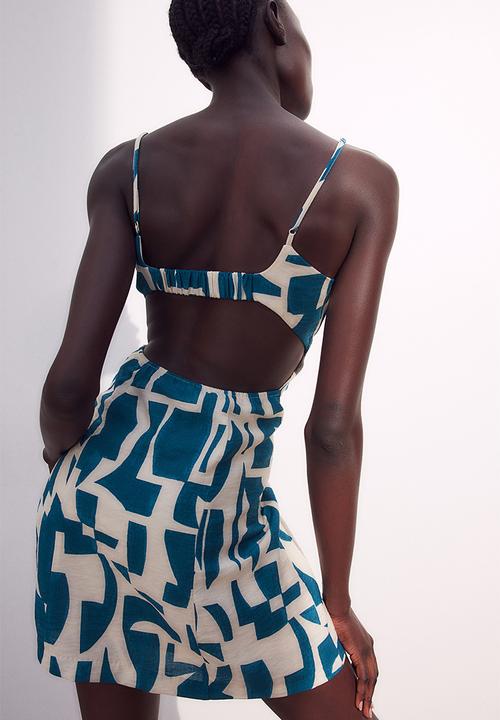 H&M - Open-back mini dress - blue, multi