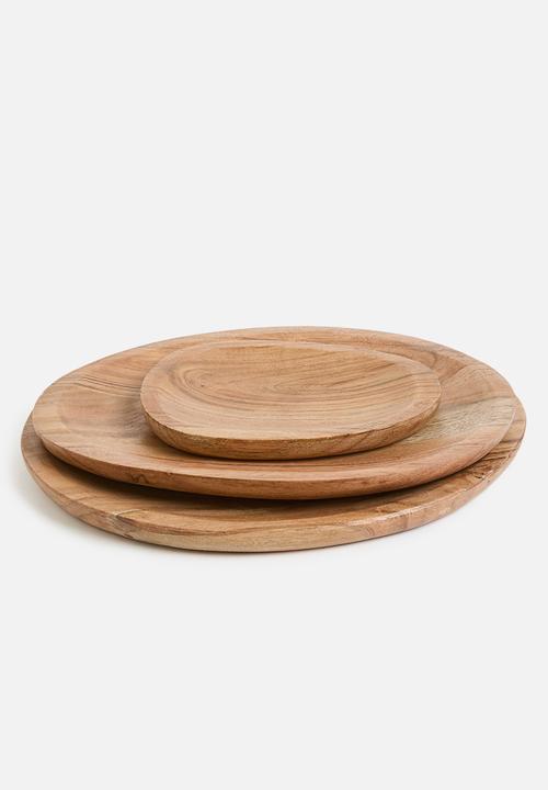Excellent Houseware - Pebble wood platter set of 3 - natural