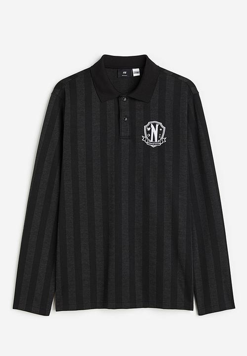 H&M - Regular fit long-sleeved polo shirt - Black Wednesday