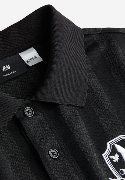 H&M - Regular fit long-sleeved polo shirt - Black Wednesday