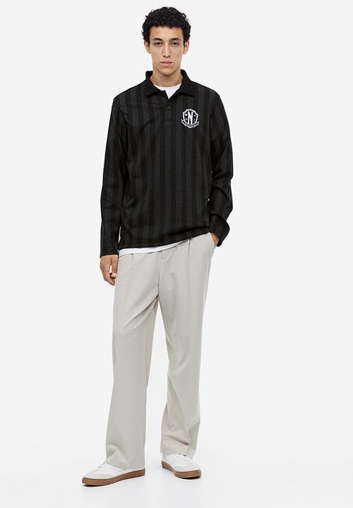 H&M - Regular fit long-sleeved polo shirt - Black Wednesday