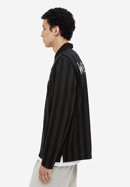H&M - Regular fit long-sleeved polo shirt - Black Wednesday