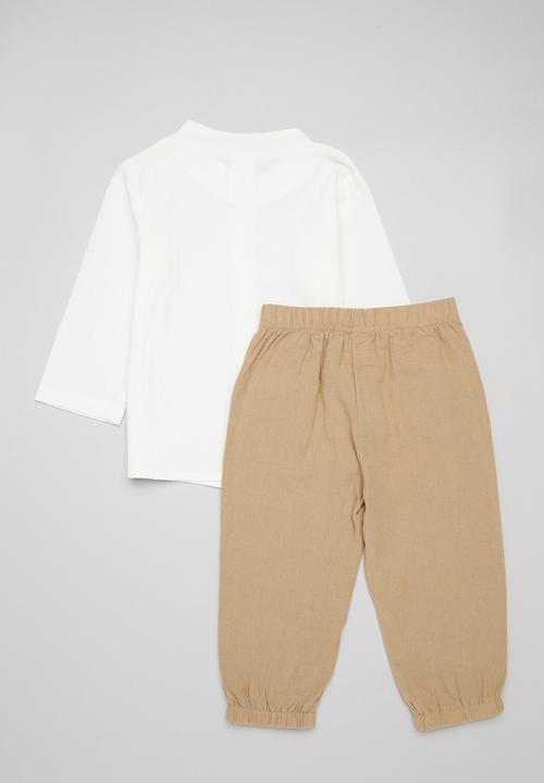 Pop Candy - Buttoned top and pants set - brown and white