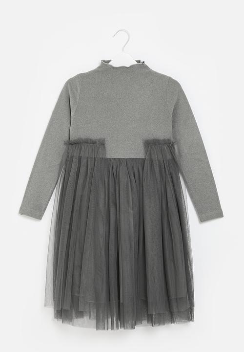 Pop Candy - Rib & mesh dress-grey