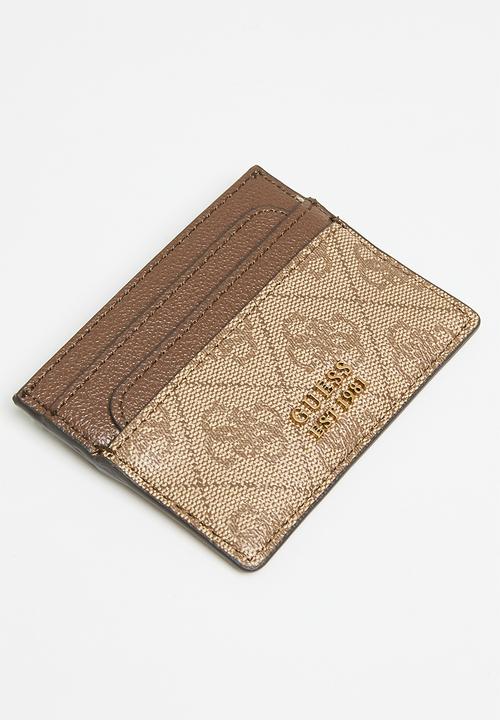 GUESS - Nell logo slg card holder - brown & tan