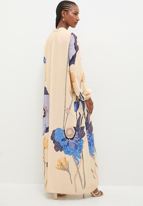 edit - Volume maxi trapeze dress - blue watercolour flower