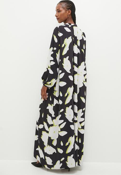 edit - Volume maxi trapeze dress - blurred liney floral
