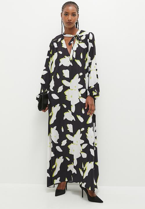 edit - Volume maxi trapeze dress - blurred liney floral