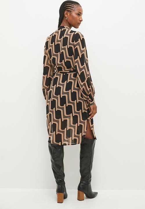 Stella Morgan - Geometric Printed Shirt Dress - Beige