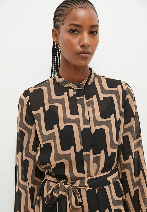 Stella Morgan - Geometric Printed Shirt Dress - Beige