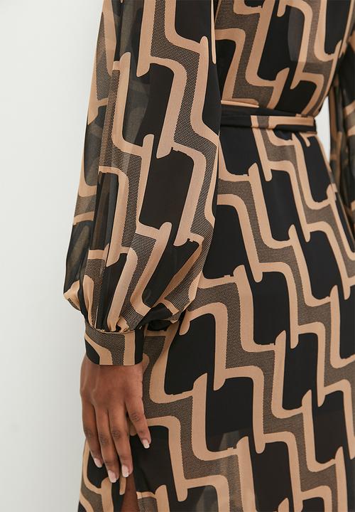 Stella Morgan - Geometric Printed Shirt Dress - Beige