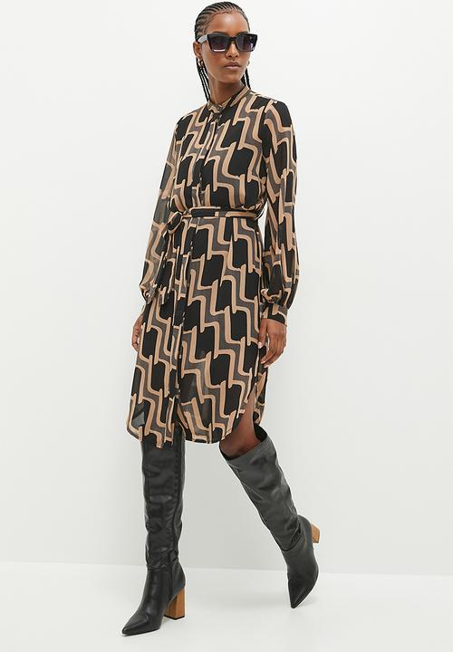 Stella Morgan - Geometric Printed Shirt Dress - Beige