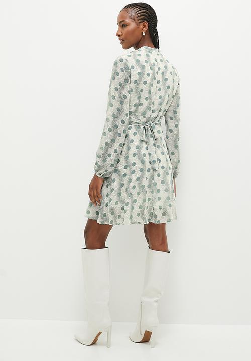 Stella Morgan - High Neck Fit And Flare Printed Dress - Sage