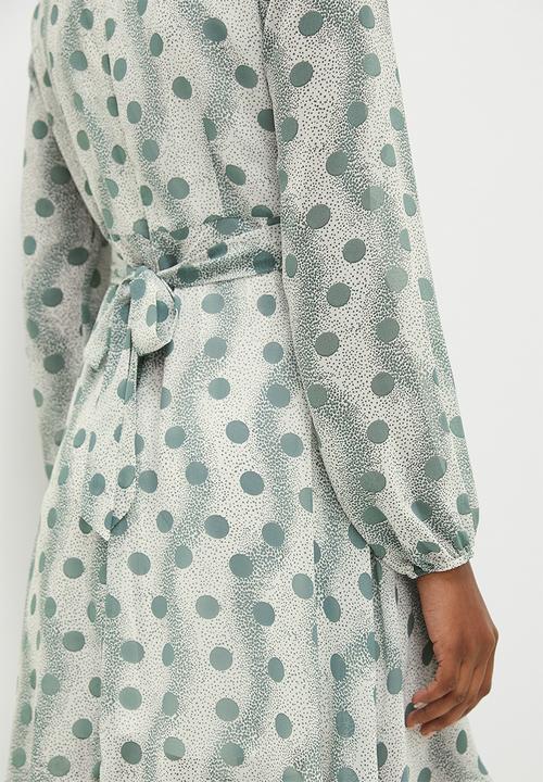 Stella Morgan - High Neck Fit And Flare Printed Dress - Sage