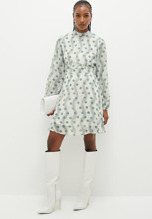Stella Morgan - High Neck Fit And Flare Printed Dress - Sage