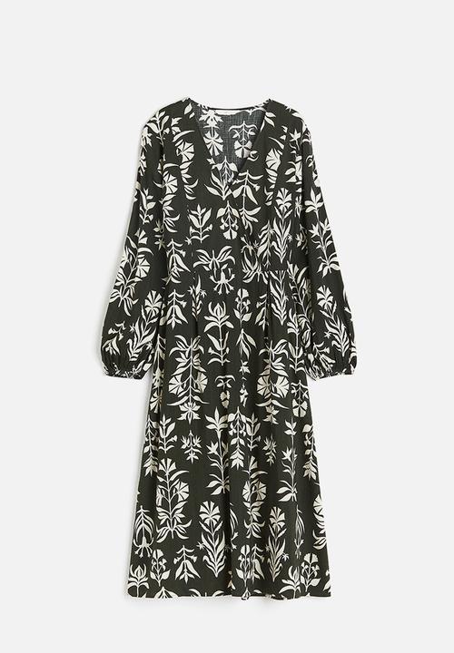 H&M - Balloon-sleeved wrap dress - green 