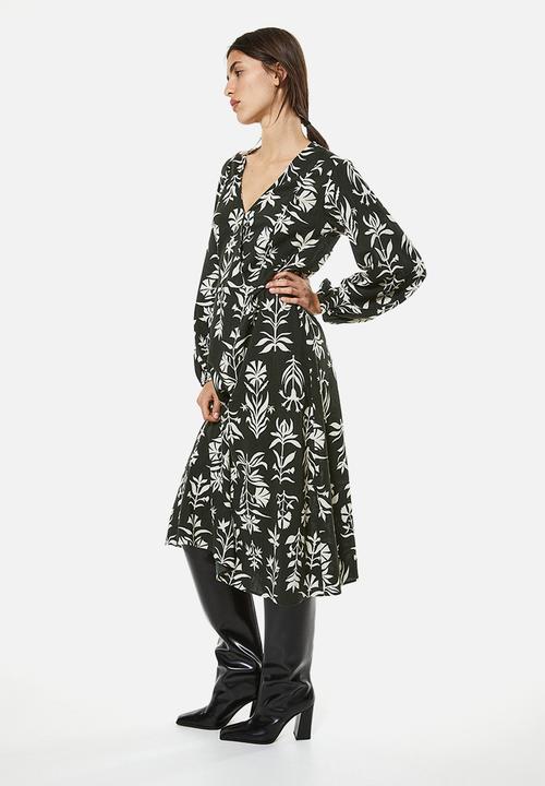 H&M - Balloon-sleeved wrap dress - green 