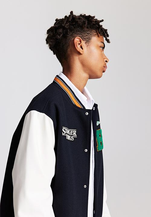 H&M - Appliquéd baseball jacket - dark blue stranger things
