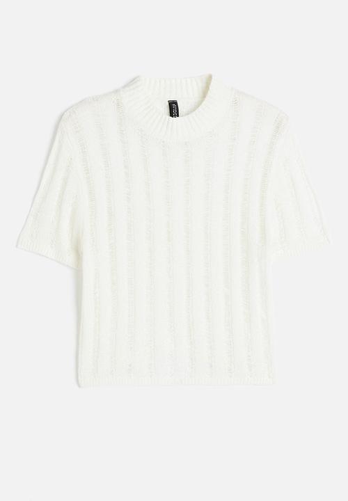 H&M - Ladder-stitch-look knitted top - white