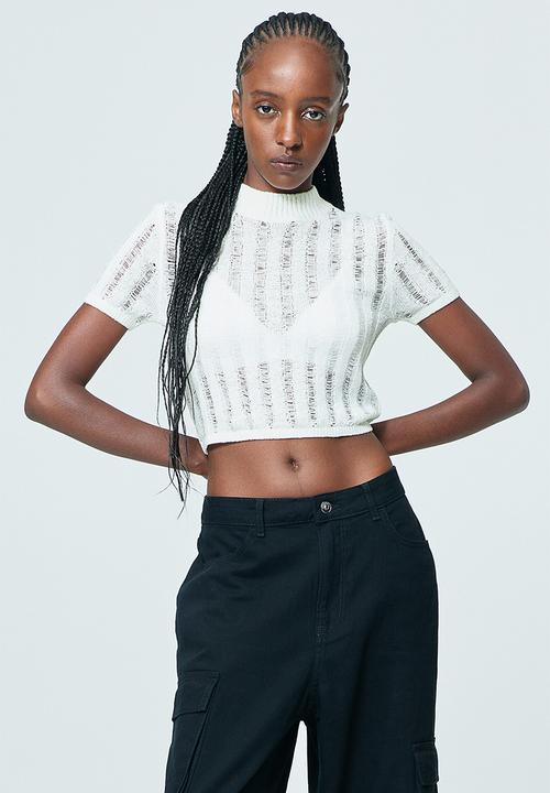 H&M - Ladder-stitch-look knitted top - white