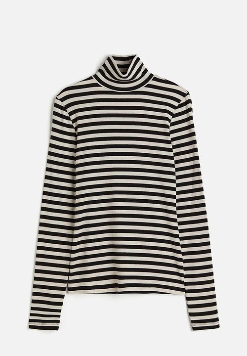 H&M - Modal blend polo neck top - greige & black