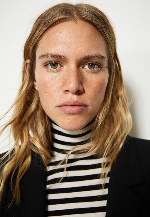 H&M - Modal blend polo neck top - greige & black